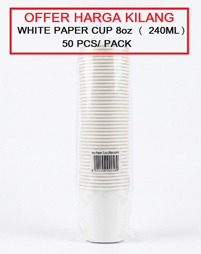 WHITE PAPER CUP 8oz ( 240ML ) 50'S/PACK WHITE PAPER CUP 8oz ( 240ML ) 50'S/PACK