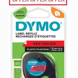 DYMO LETRATAG TAPE RED PLASTIC 91203