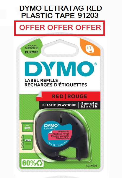 DYMO LETRATAG TAPE RED PLASTIC 91203 DYMO LETRATAG TAPE RED PLASTIC 91203