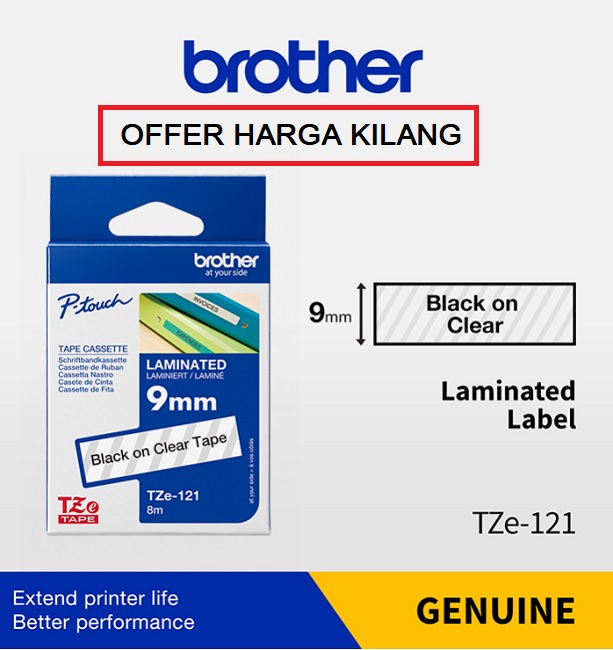 BROTHER TAPE 9MM TZE-121 BLACK ON CLEAR BROTHER TAPE 9MM TZE-121 BLACK ON CLEAR