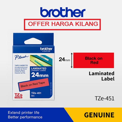 BROTHER TAPE 24MM TZE-451 BLACK ON RED BROTHER TAPE 24MM TZE-451 BLACK ON RED