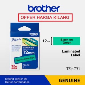 BROTHER TAPE 12MM TZE-731 BLACK ON GREEN