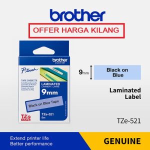 BROTHER TAPE 9MM TZE-521 BLACK ON BLUE