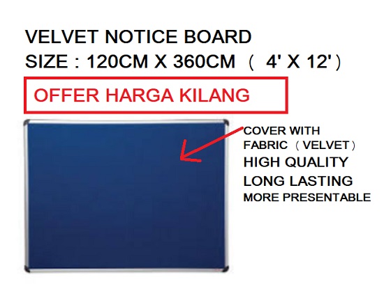VELVET NOTICE BOARD 120CM x 360CM ( 4' x 12' ) VELVET NOTICE BOARD 120CM x 360CM ( 4' x 12' )
