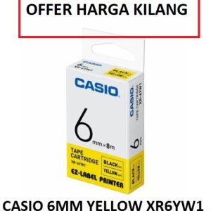 CASIO 6MM BLACK ON YELLOW XR-6YW1